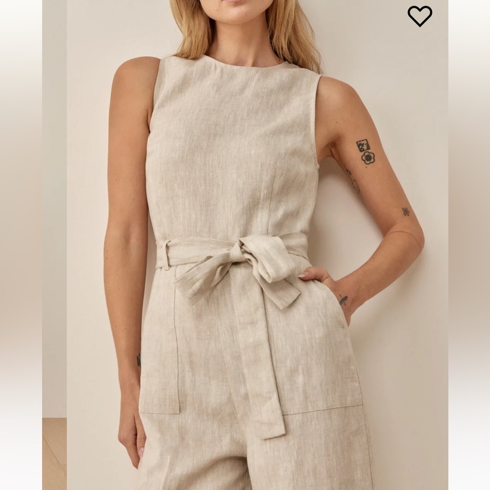 Reformation 100% linen Naomi jumpsuit in natural size 2 - Picture 10 of 10